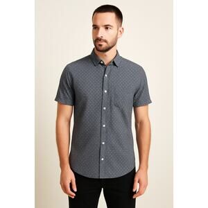 Banana Republic Mens L Navy Linen Cotton Slim Fit Short Sleeve Button Up Shirt